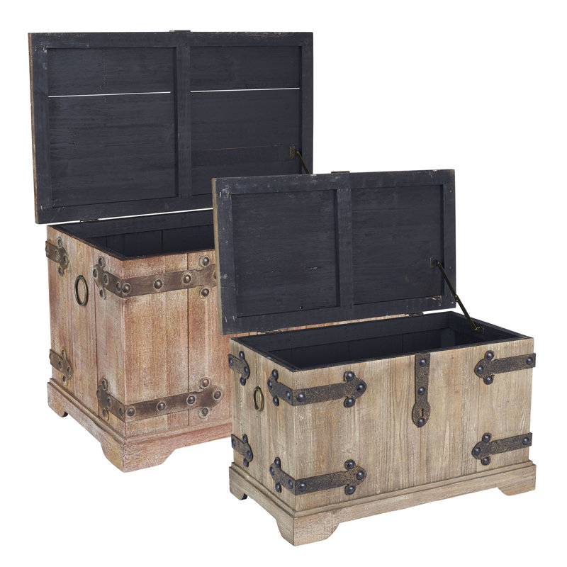 Victorian Style Brown Fir Wood Storage Trunk Set