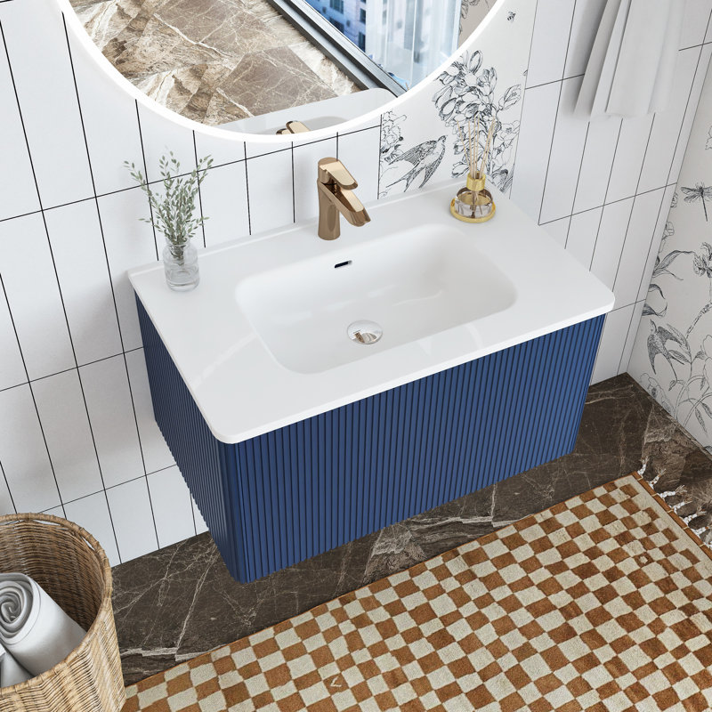 Meuble-lavabo simple 30 po avec plateau en céramique Karieliz, Bleu marine