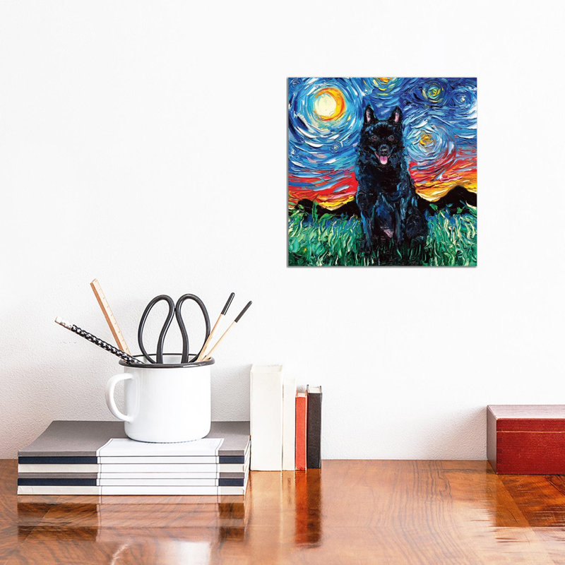 Schipperke Night by Aja Trier - Wrapped Canvas Print, 30.48 cm H x 30.48 cm W