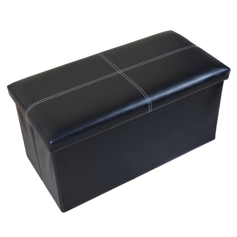 Boîte cubique avec rangement et repose-pieds, Similicuir noir