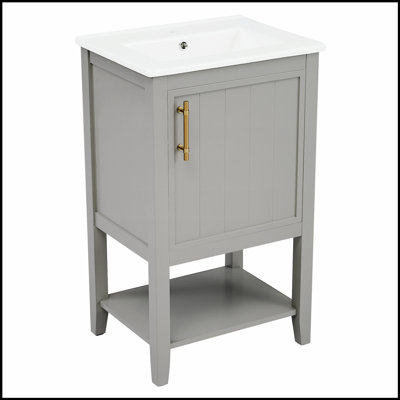 Meuble-lavabo en céramique durable avec lavabo, portes à fermeture douce et grand espace de rangement pour les salles de bain modernes