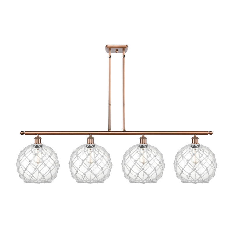 Luminaire suspendu linéaire à 4 lumières pour îlot de cuisine Hilderbrand, Ampoule non incluse, Cuivre antique