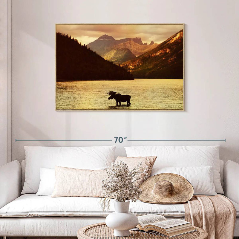 Orignal du lac, Cadre flottant en bois naturel, 40 po x 27 po