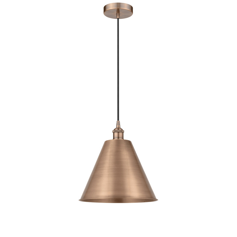 Edison Cone 1 - Light Single Pendant, Antique Copper, Matte Black, 18.75" H x 16" W x 16" D