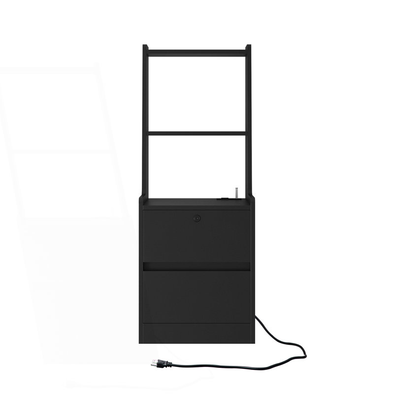 Ensemble de 2 tables de chevet avec station de charge, table de chevet intelligente avec veilleuse, Noir