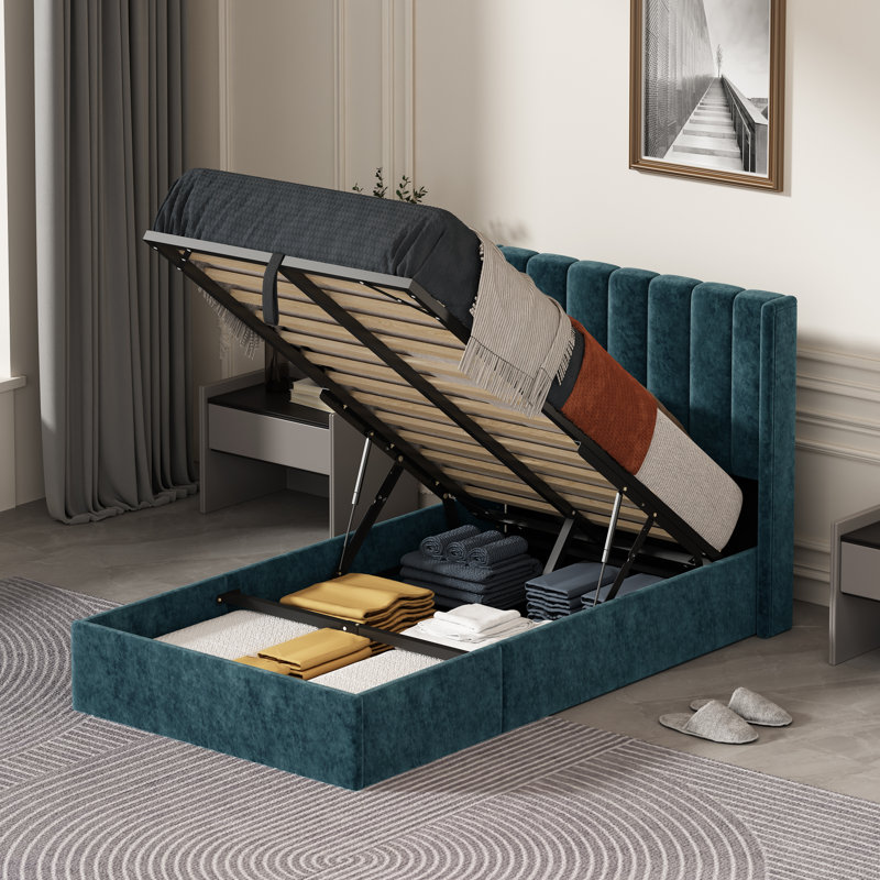 Lit plateforme avec rangement Daizia, Vert, Simple