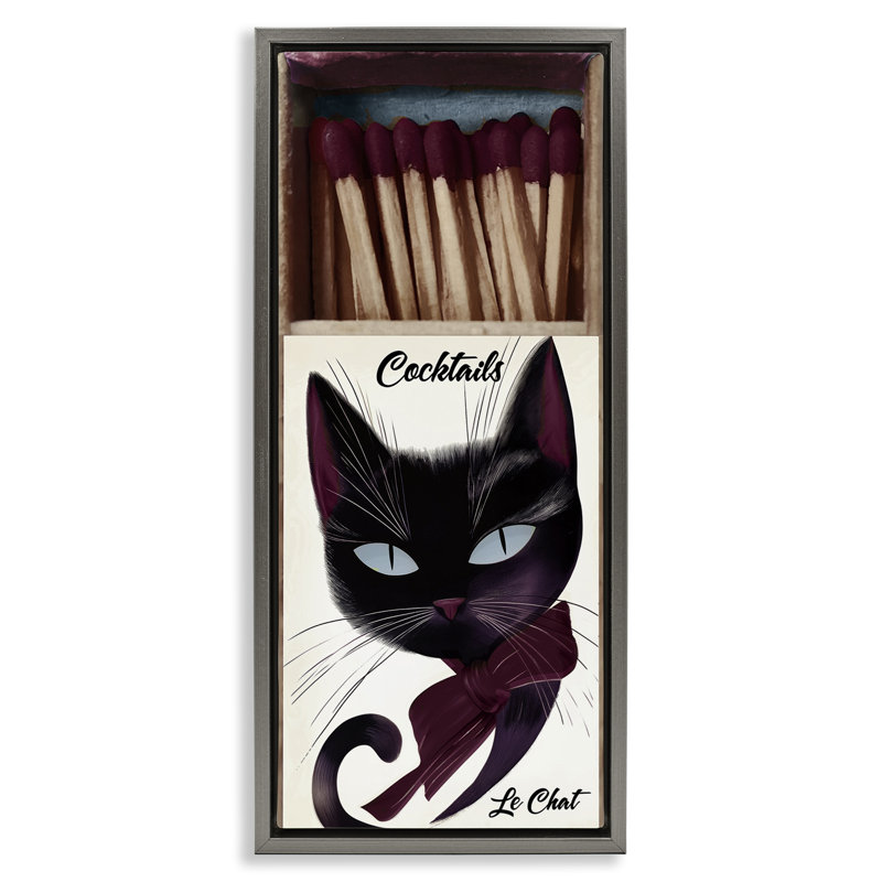 Cadre flottant pour chat rétro, par Annabelle Hall, Cadre flottant gris lustré, H 31 po x l 15 po