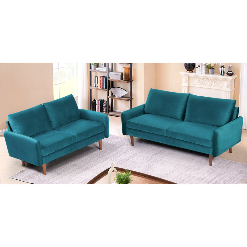 Ensemble de canapé et causeuse 2 pièces Kent, ensemble de canapé en velours de style européen avec pieds fuselés pour un décor de salon complet