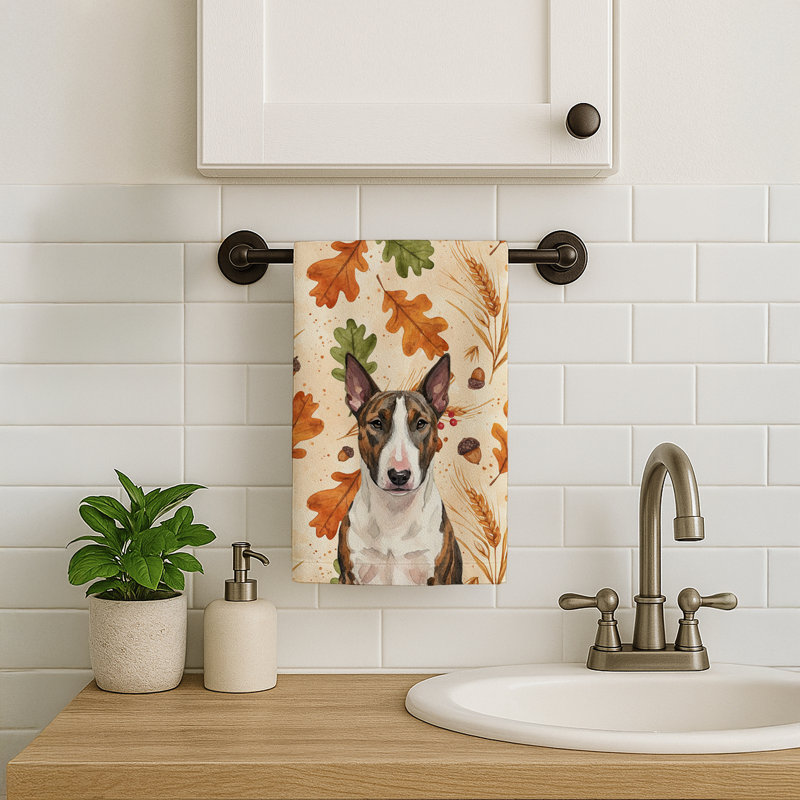 Serviette de cuisine tricolore Sheltie, Bull-terrier bringé et blanc