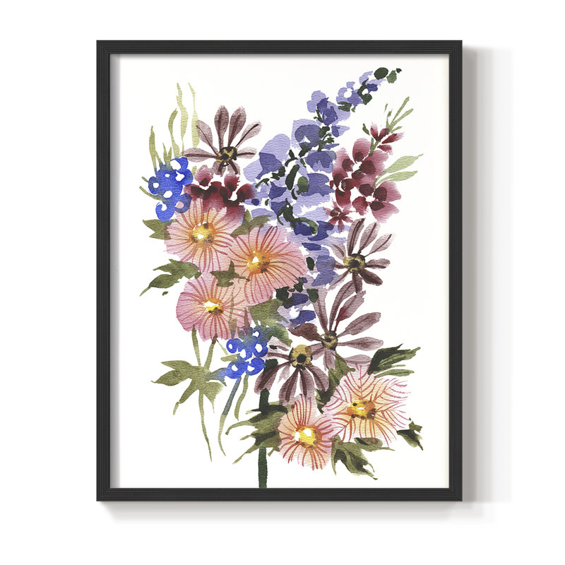 «Garden Bouquets III», reproduction encadrée - bois massif, Noir, noir, noir, noir, H 30 po x l 24 po
