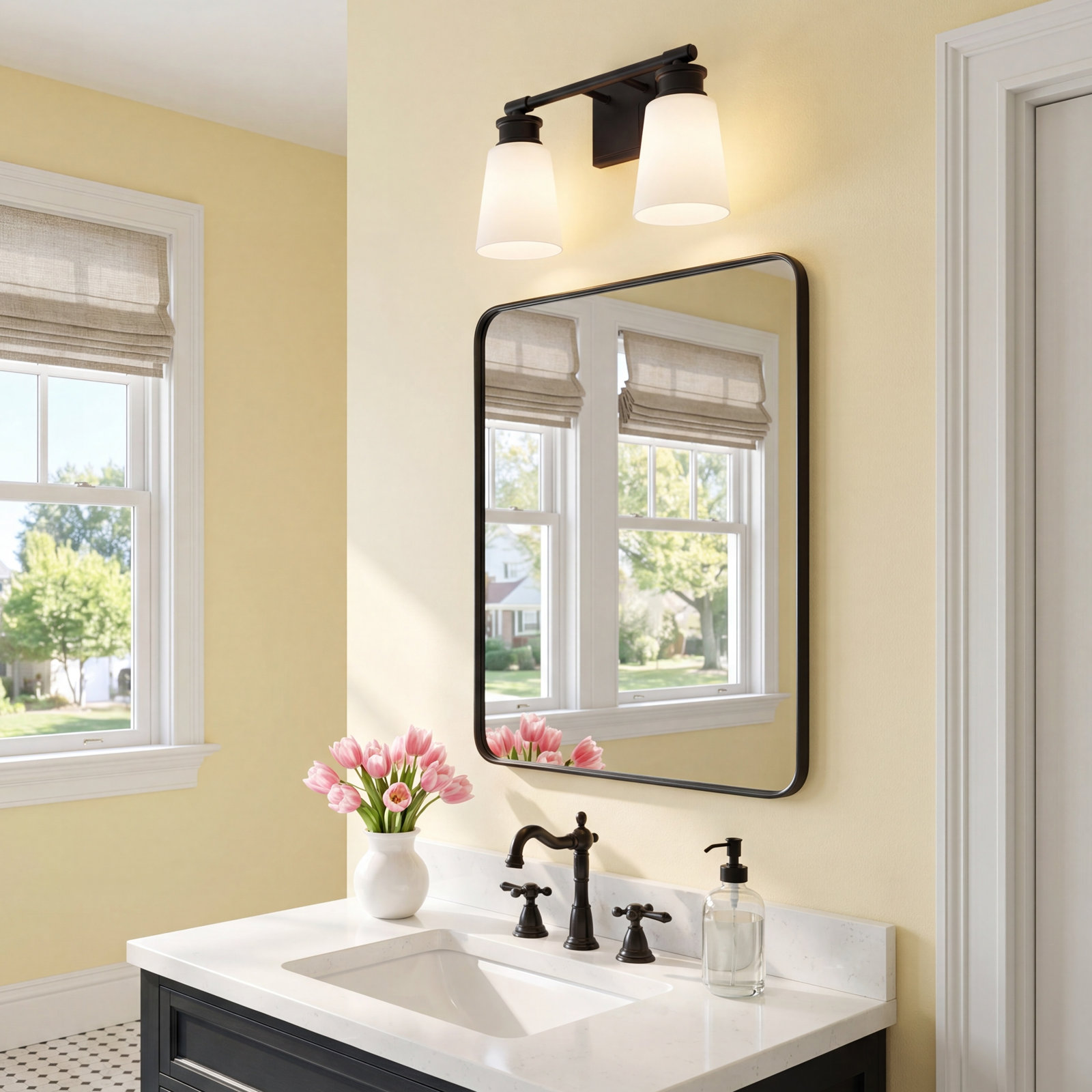 Earnest 2-Light Dimmable Vanity Light, Matte Black