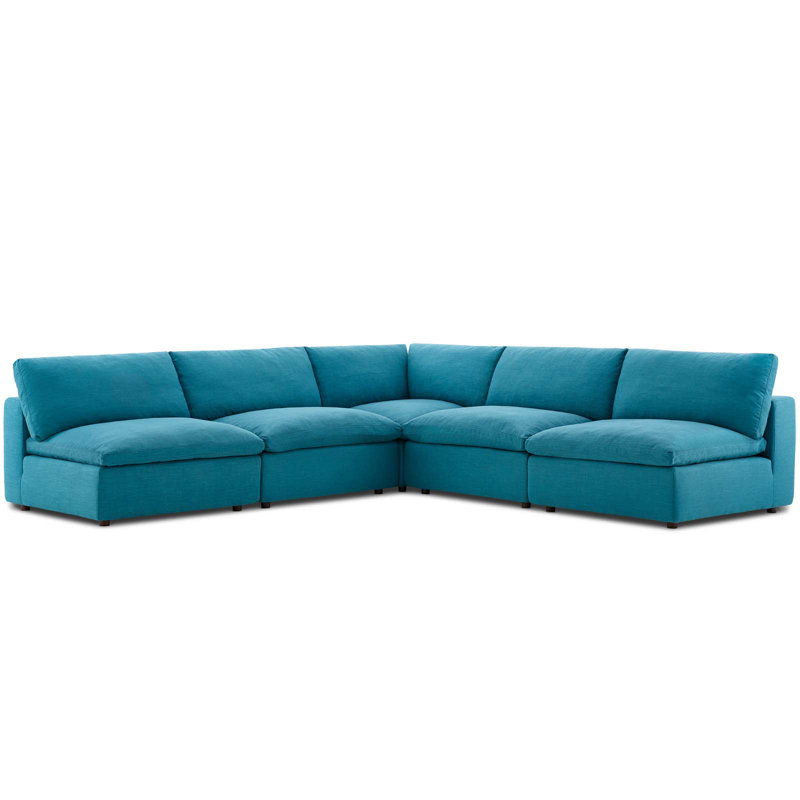 Ensemble de canapé modulaire rembourré en duvet 5 pièces Copper Grove Hrazdan, Tissage uni bleu sarcelle