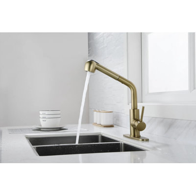 Robinet de cuisine avec douchette extractible, acier inoxydable, monobloc, robinet d'évier de cuisine à poignée unique avec douchette extractible, installation à 1 ou 3 trous de 20 cm (8 pouces), pivot à 120° et buses autonettoyantes
