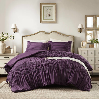 2Pcs Purple Twin/Twin Xl Comforter , Microfiber With Romantic Design, All Cloud-Like Warmth, Easy Care In Purple, Shabby Chic Style Ties, Lightweight For All Seasons,