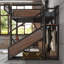 Lit mezzanine industriel Queen avec bureau, éclairage DEL, escalier, armoire, paniers en maille, panneau perforé et prise électrique.-115968130-115968132