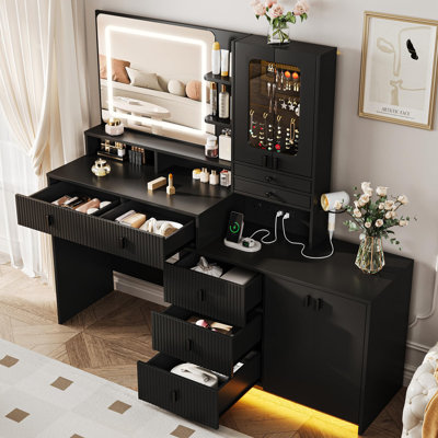57" Large Vanity Desk With Mirror And Lights