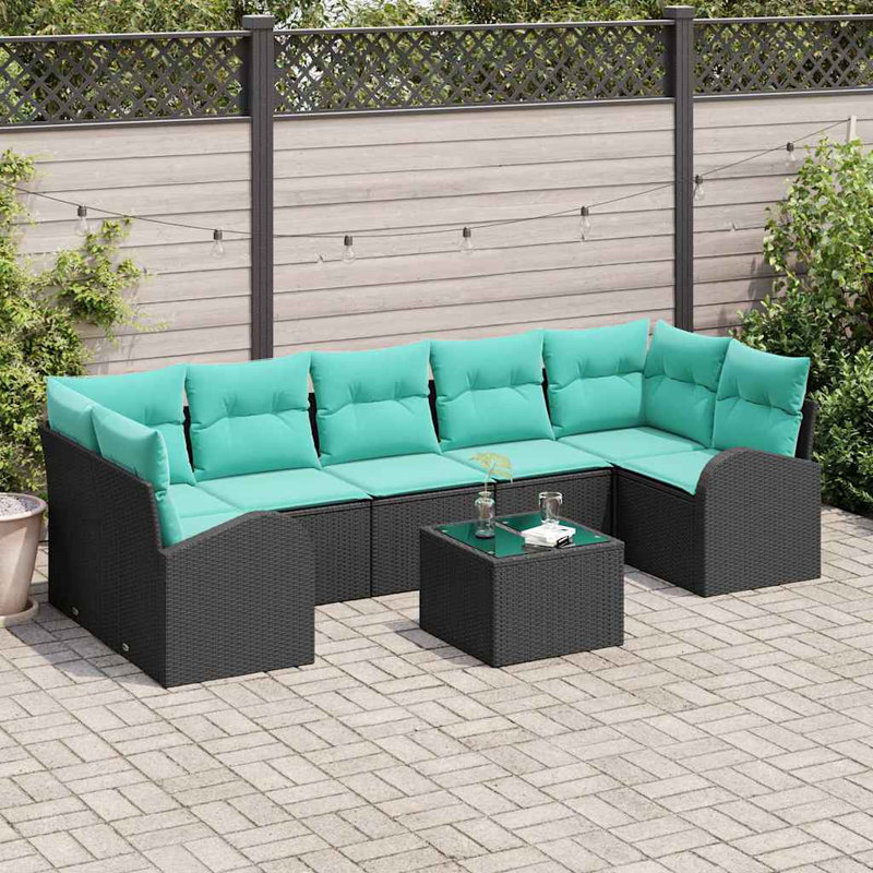  Garden Sofa Set 8 Pcs Black And Turquoise 55 X 55 X 37 Cm