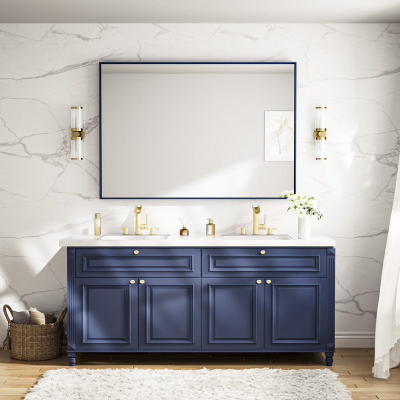 Stemn Framed Bathroom Vanity Mirror Accent Mirror, 55" x 36", Blue
