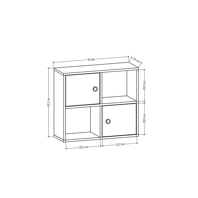 Tuttle 62.6cm H 72cm W Bookcase, Oak/White