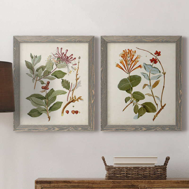 Arbres en fleurs rétro II - Toile encadrée de qualité supérieure - prête à être accrochée, H 20 po x l 34 po, Gris