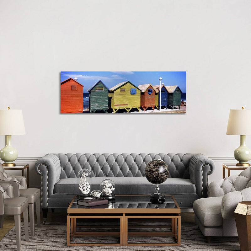 Colorful Huts On The Beach, St. James Beach, Cape Town, Western Cape Province, South Africa - Wrapped Canvas Panoramic Print