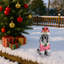 Statue de Noël caniche, Figurine de chien de Noël en tenue de père Noël rose
