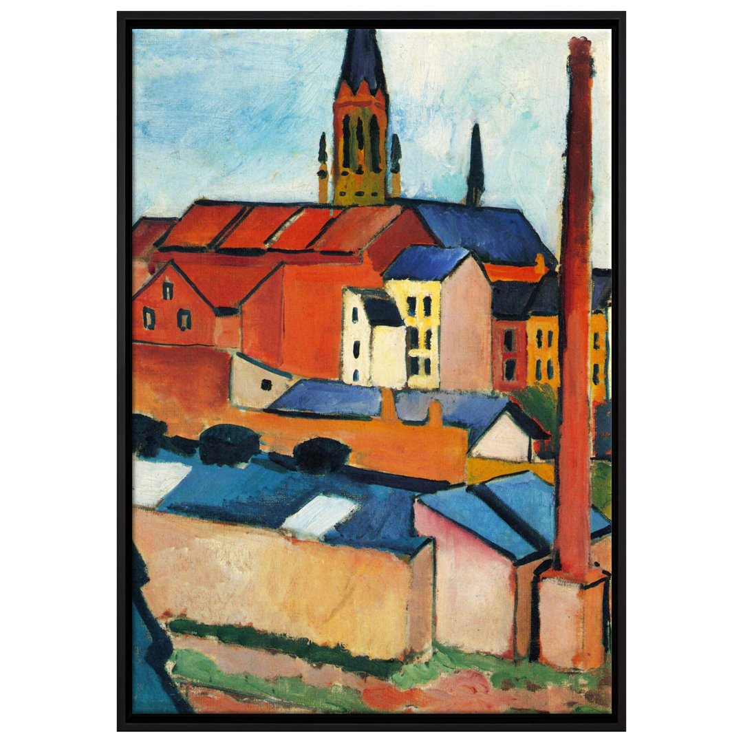 Gerahmtes Leinwandbild Marienkirche with Houses and Chimney von August Macke