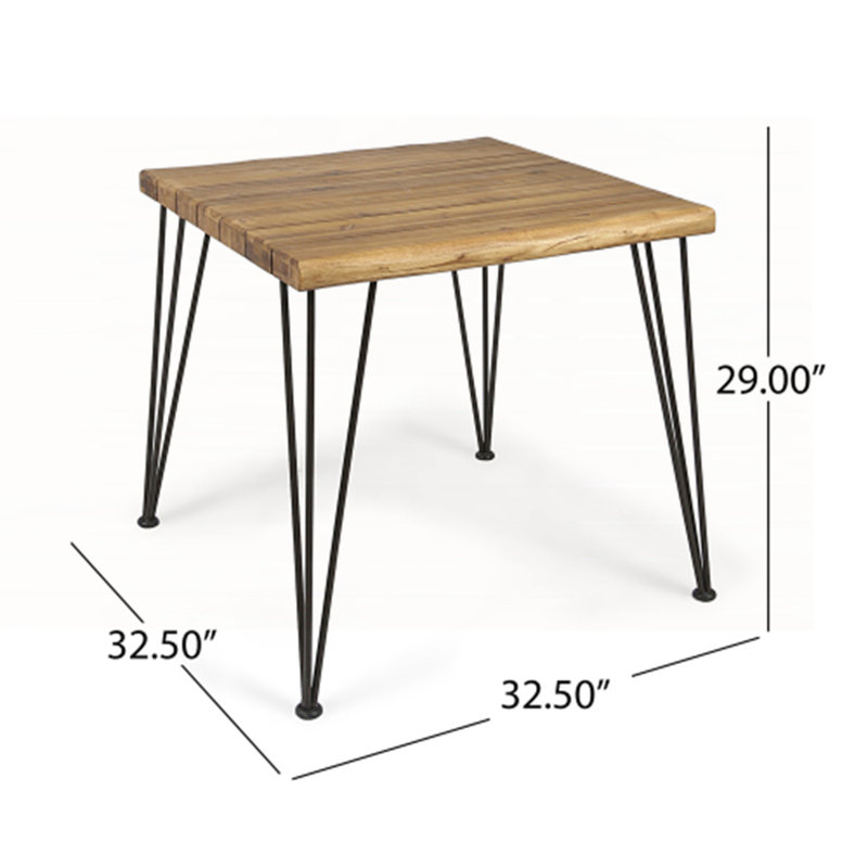 Ensemble de salle à manger 5 pièces d'extérieur moderne en bois d'acacia, table carrée et chaises pour patio, terrasse, cour arrière, porche