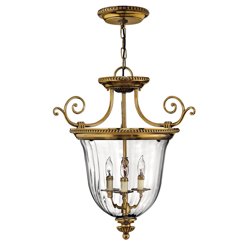 Oxford 3-Light Single Urn Pendant, 22.5" x 21.5", Burnished Brass