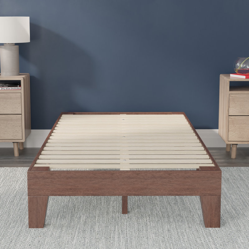 Platform Bed with Wooden Support Slats, No Box Spring Required, Twin, Walnut