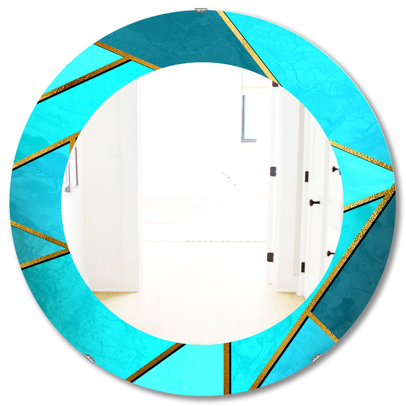 Miroir d'appoint moderne et contemporain, H 31,5 po x l 23,7 po, Géométrique, bleu