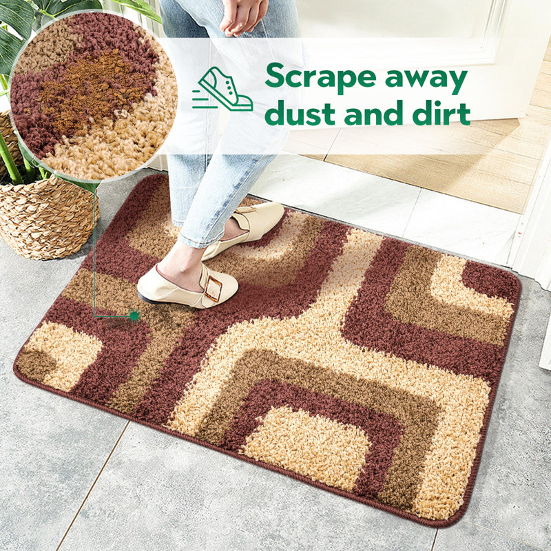 Wobna Non-Slip Geometric Indoor Doormat, 32" W x 47" L, Brown