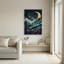 Toile abstraite sarcelle et dorée avec croissant de lune-133544419