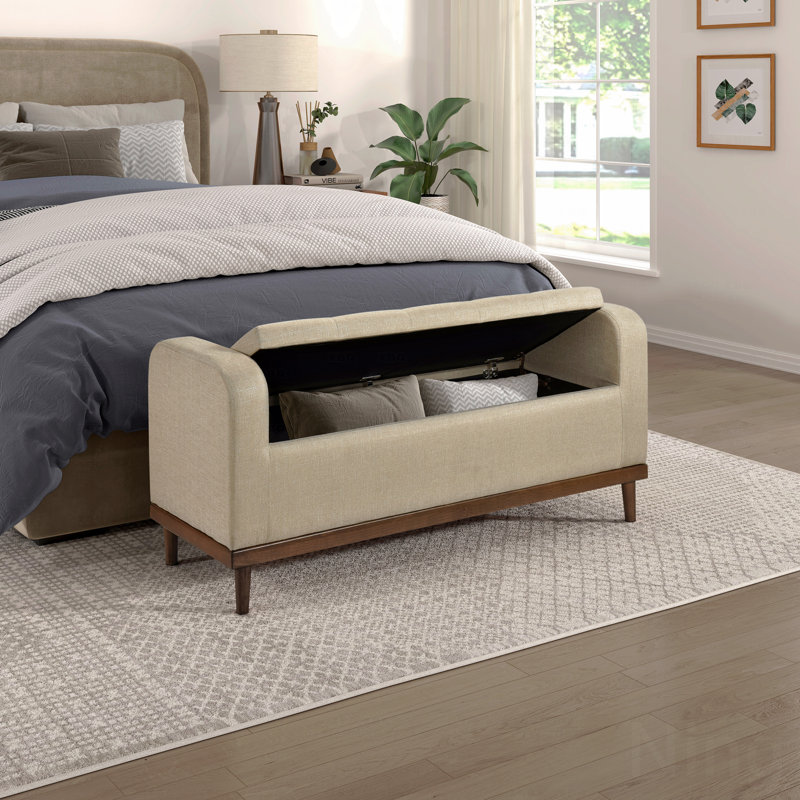 Prea 50" Mid-Century Modern Textured Fabric Lift Top Storage Bench with Interior Storage, Classic Button-Tufted Detail