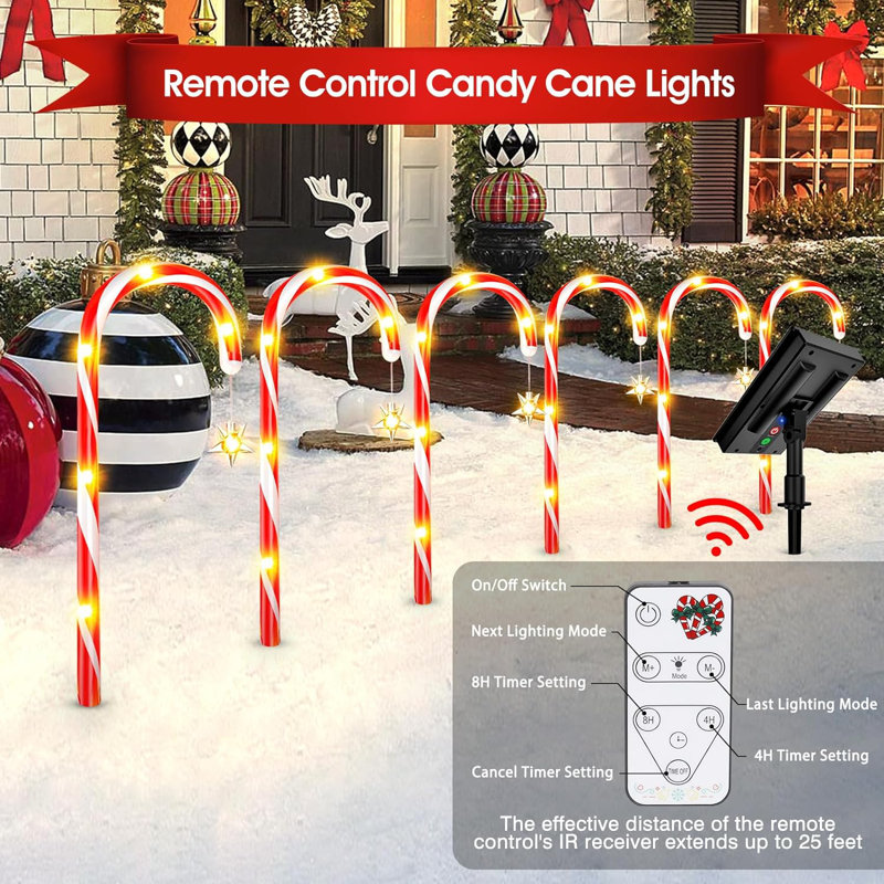 Outdoor Christmas Decorations, 12 Pack Solar Christmas Candy Cane Lights With Wireless Remote Control & Bigger Solar Panel, 9 Modes Bright All Night Solar Christmas Yard Pathway Decorations