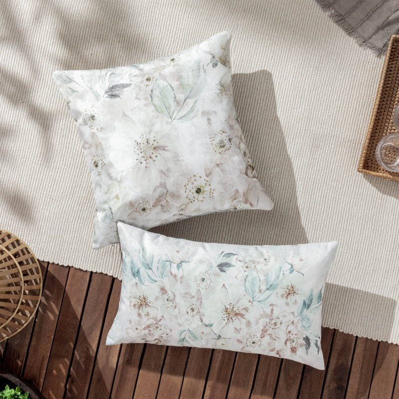 Canina Indoor / Outdoor Floral White Cushion, 30"H x 50"W