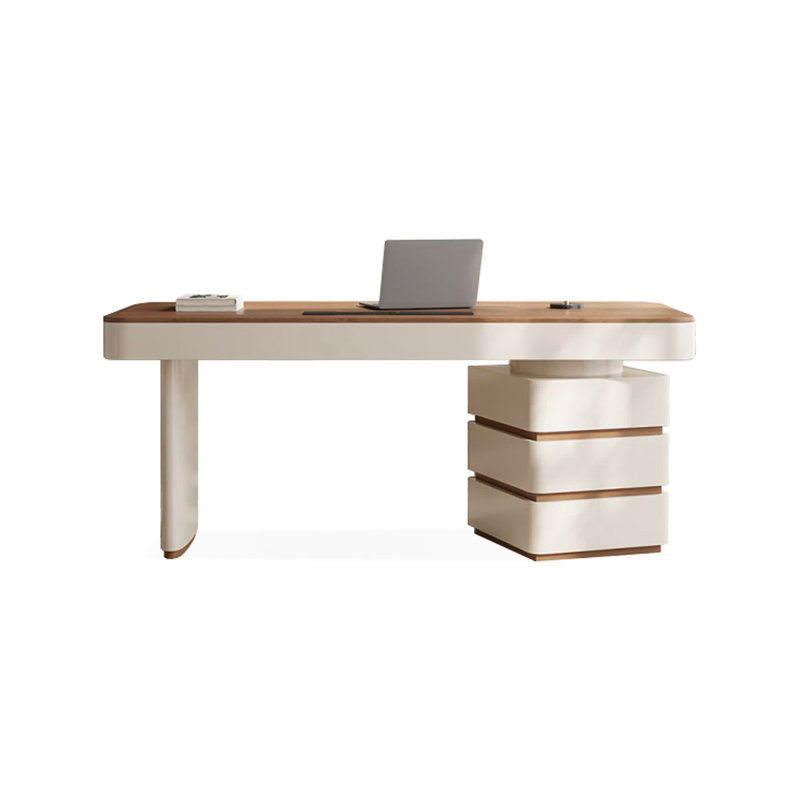 Bureau rectangulaire à 4 tiroirs en bois manufacturé brun noisette + blanc beige, H 29,53 po x l 55,12 po x P 27,56 po