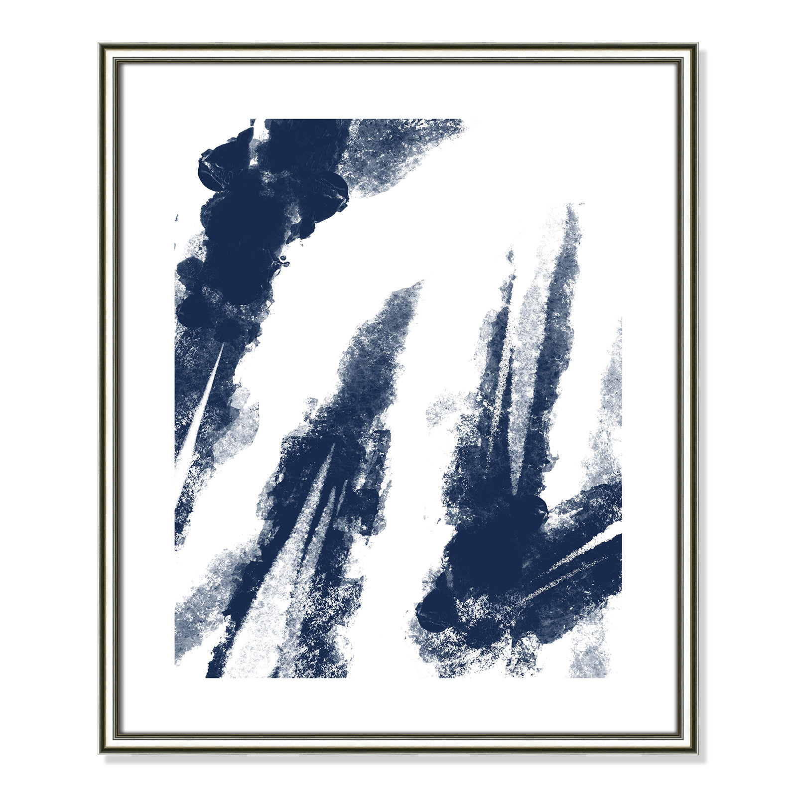 Ferne "Navy Striking Seams 2" Print, 25.5" H x 21.5" W x 0.88" D, Silver Framed Paper