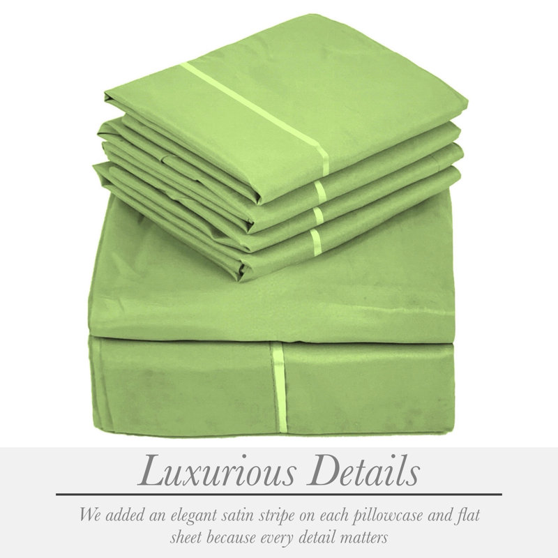 6 Piece Ultra Soft Double Brushed Microfiber Sheet Set, Cooling Sheets with Extra Deep Pockets - Machine Washable, Lime
