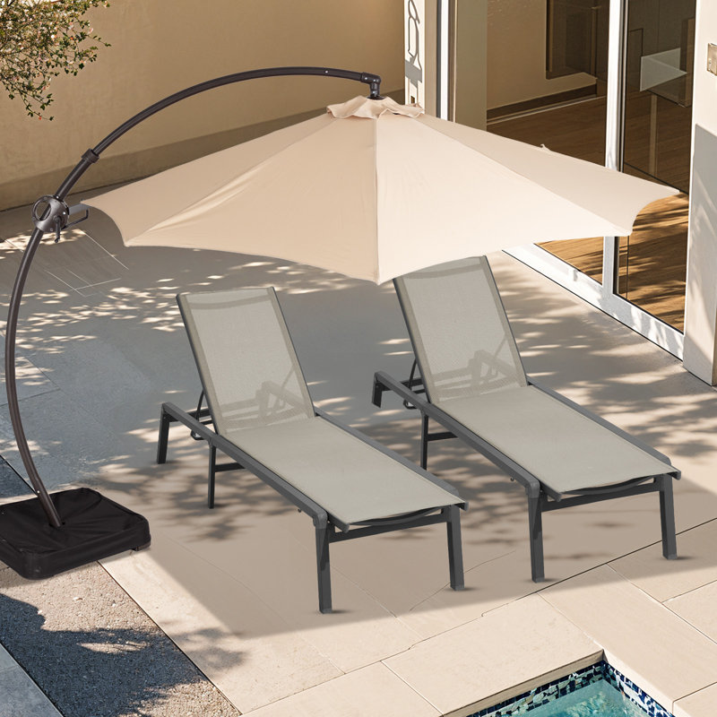 Ensemble de chaise longue pliante en aluminium Wolak pour l'extérieur avec dossier adaptable (chaise simple), Kaki