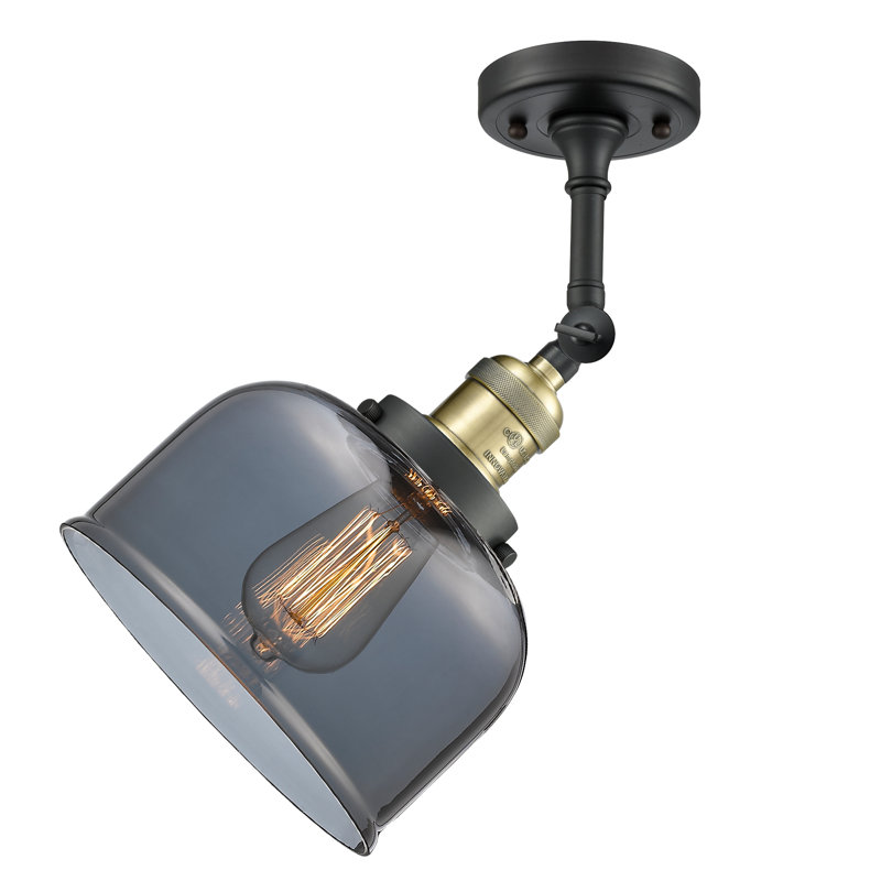 Handley Glass Semi Flush Mount, Black Antique Brass, Plated Smoked, 3.5 Watt Vintage LED Bulb