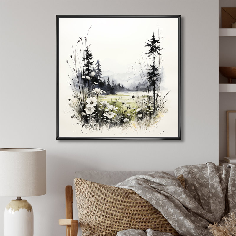 Faune sauvage, fleurs d'hiver sur toile, H 30 po x l 30 po x P 1 po, Cadre flottant noir