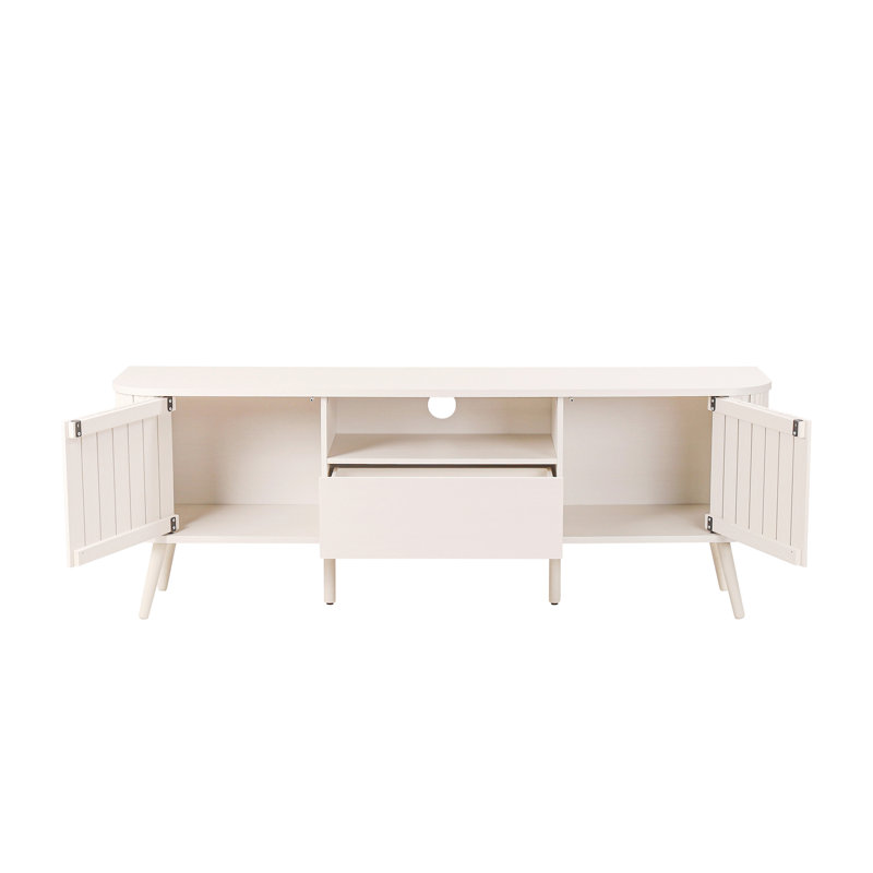 Damien 70" Mid-Century Fluted Off-White TV Stand for TVs up to 75", Wood Entertainment Center Media Console with Soft-Close Doors & Drawer