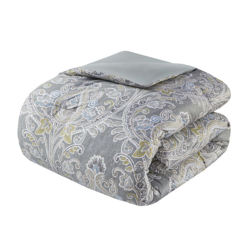 6 Piece Cotton Comforter Set Grey, Full/Double Comforter + 2 Shams + 2 Pillows