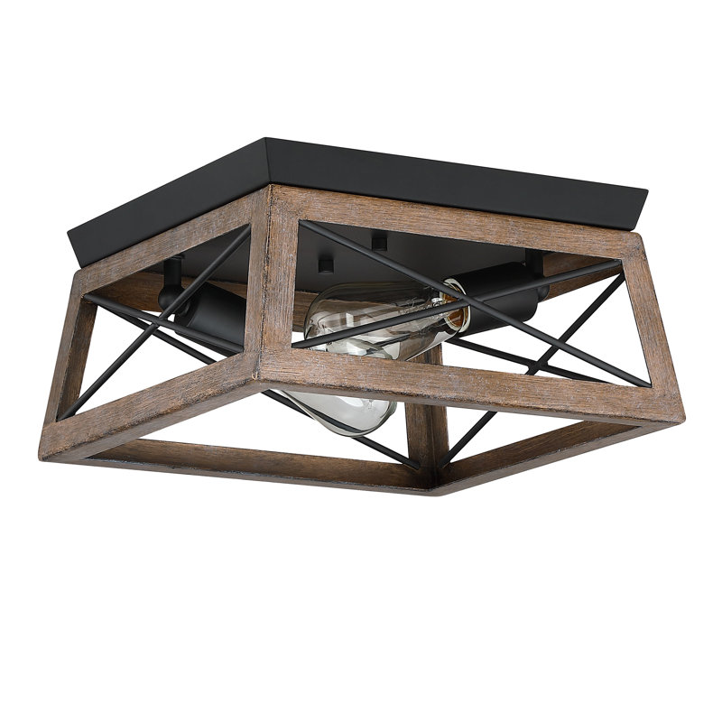2-Light Finished Cage Classic Modern Dimmable Flush Mount Light, Brown