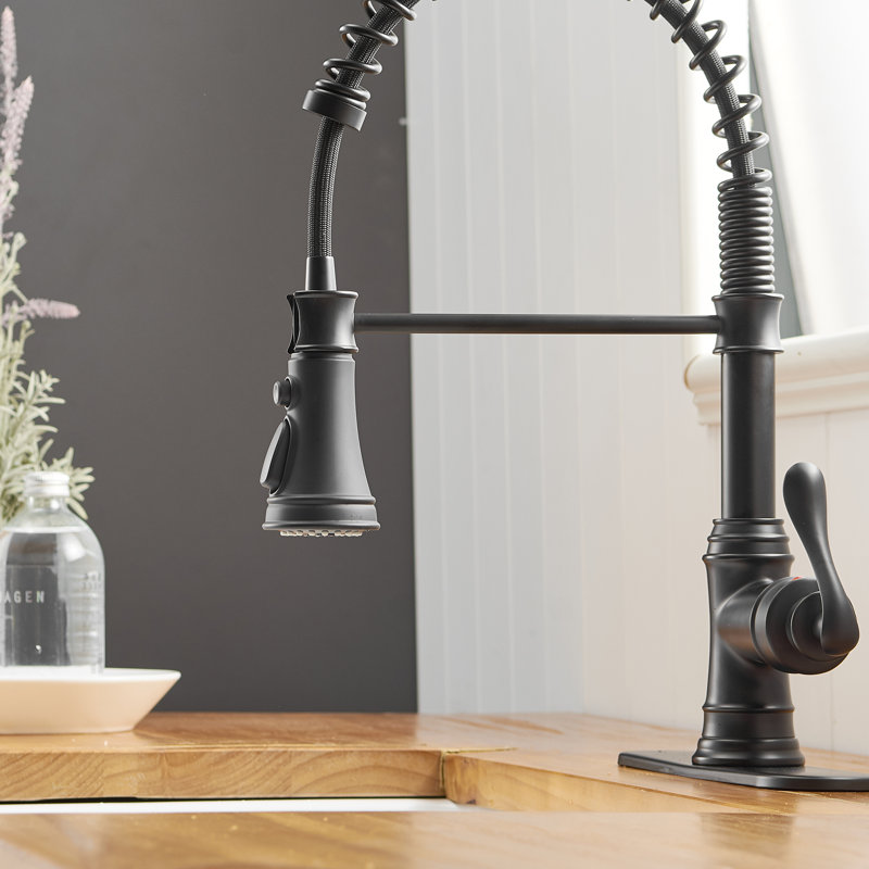 Single Handle Pull Down Sprayer Kitchen Faucet With Advanced Spray, Pull Out Spray With Deck Plate In, Matte Black
