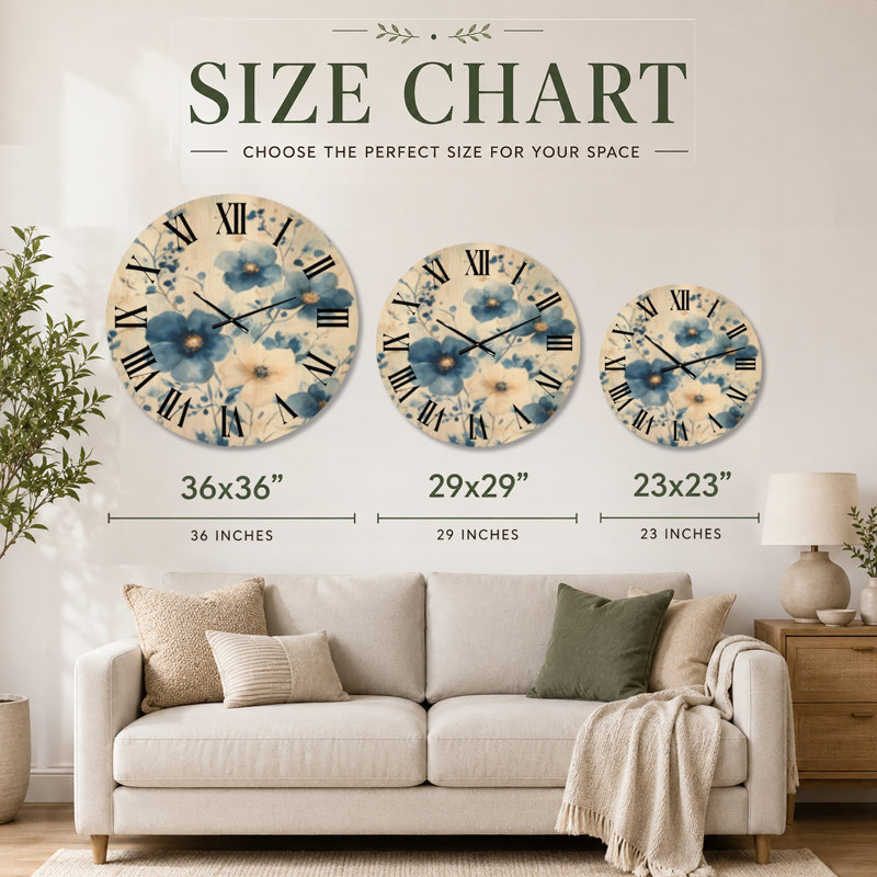 Horloge murale Blue Meadow Blossoms II, Large