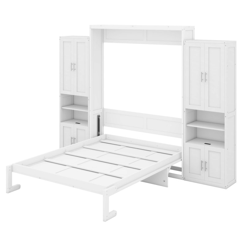 Grand lit escamotable Wilard avec 2 tablettes de rangement latérales Wilard