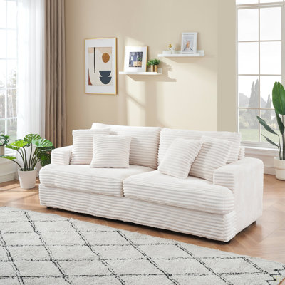 79.3 Inches Long, Corduroy Sofa, With 4 Matching Toss Pillows Sleek Design Spacious And Comfortable 3 Seater Couch For Modern Living Room