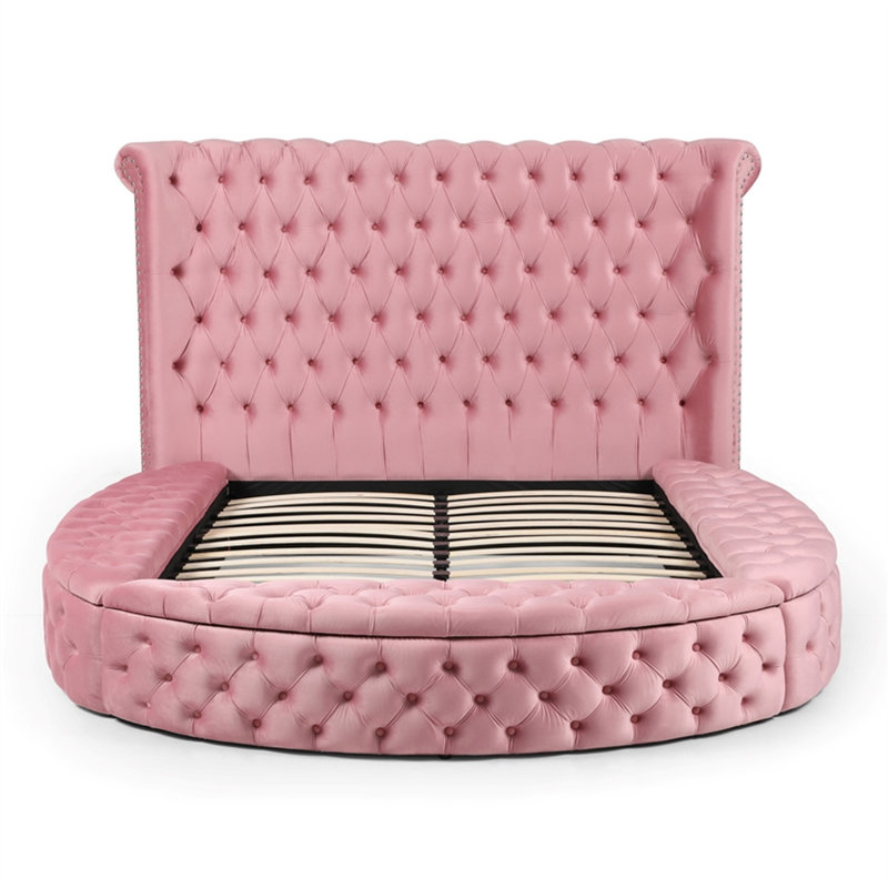 Lit avec rangement en velours Mirna, Grand lit, Rose